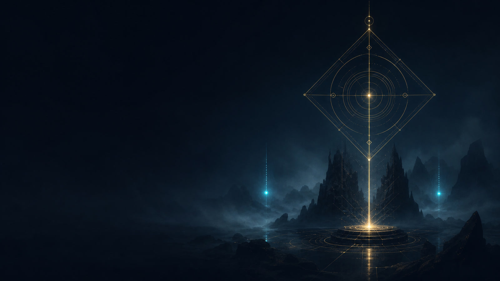 Original abstract navigation signal above a misty dark landscape